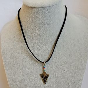 Mens bronze arrowhead black suede necklace